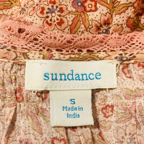 Sundance orange & brown floral print lace trim asymmetric flounce maxi dress. S - Picture 7 of 8